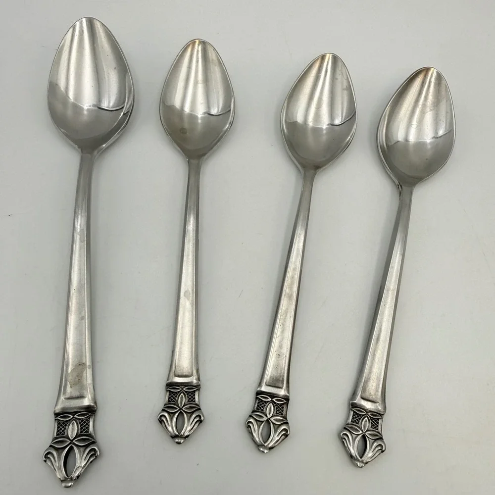 Ekco Eterna Padua Stainless Iced Tea Spoons Set of 4 Japan Vintage MCM Flared